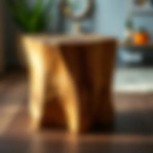 Rustic wooden stool showcasing natural grain patterns