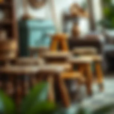 Charming Vintage Wooden Stools Collection of assorted vintage wooden stools in a cozy setting