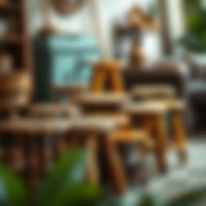 Charming Vintage Wooden Stools Collection of assorted vintage wooden stools in a cozy setting