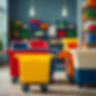 Colorful plastic utility carts in various sizes