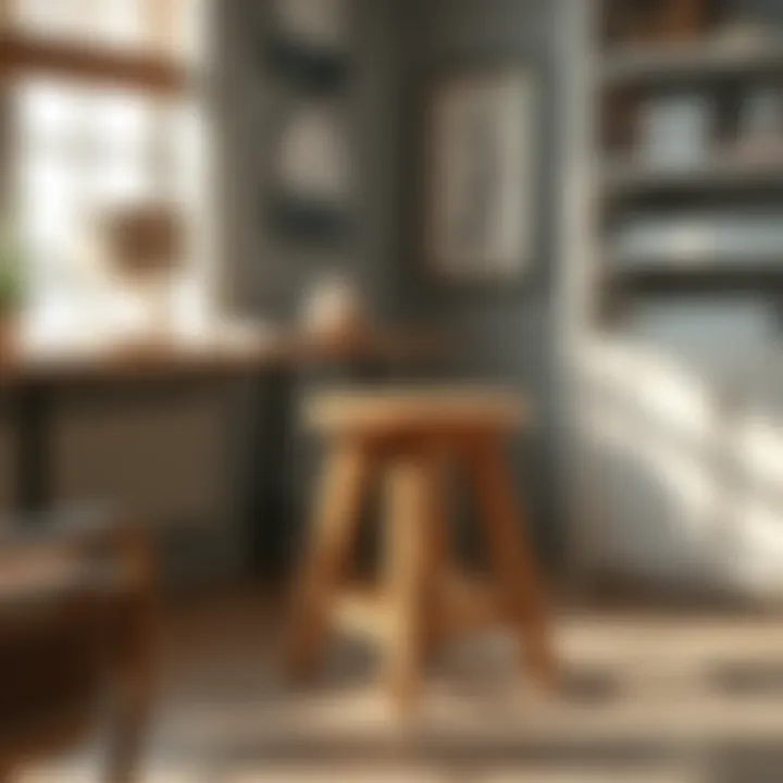 Elegant Wooden Desk Stool in Minimalistic Decor Elegant wooden desk stool that complements minimalistic decor