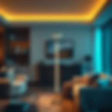 Stylish floor stand LED lamp in modern living room setting