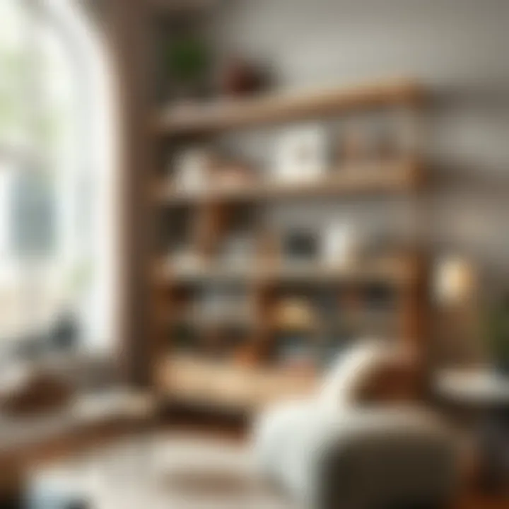 Functional bookshelf with various decorative items