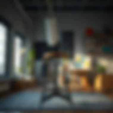 Modern Desk Stool in a Creative Workspace Stylish modern desk stool in a creative workspace