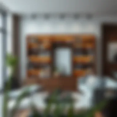 Stylish bookshelf in a modern living room setting