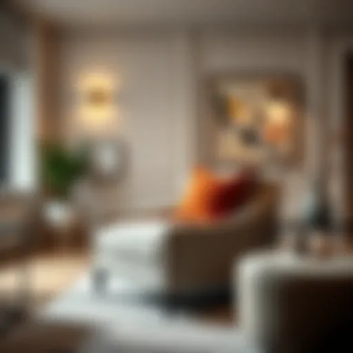 Elegantly designed small padded chair with arms in a living room setting