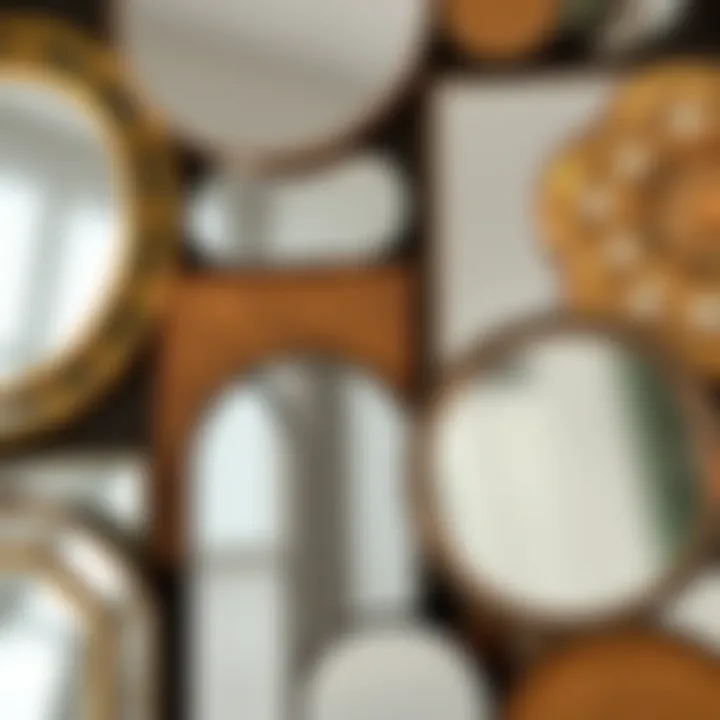 Close-up of various mirror materials and finishes