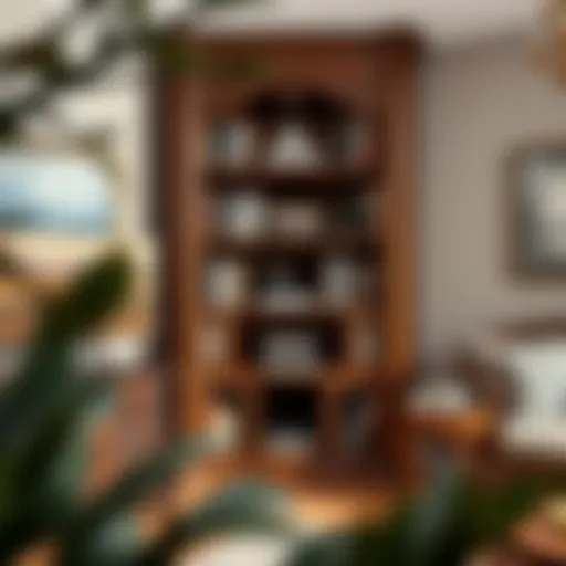 Elegant walnut corner bookcase showcasing intricate design