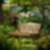 Elegant Wooden Bench in a Garden Elegant wooden bench in a lush garden setting