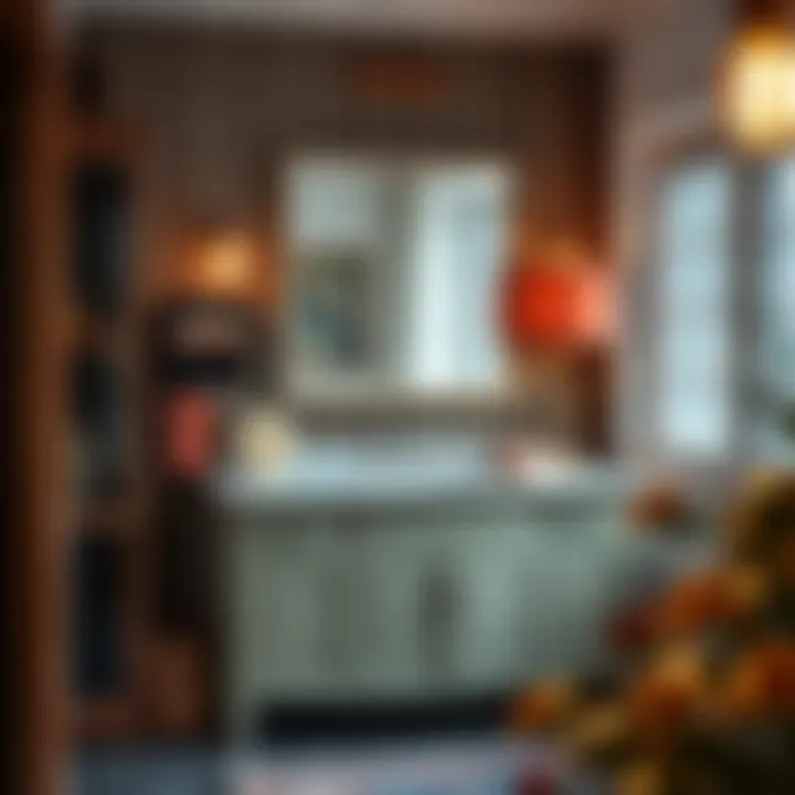 Stylish vanity with vintage lighting fixtures enhancing a cozy atmosphere