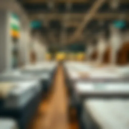 An assortment of hard mattresses displayed in a showroom