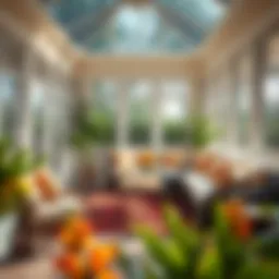 Stylish sunroom seating arrangement with vibrant cushions