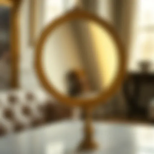 Elegant gold handheld mirror reflecting soft light