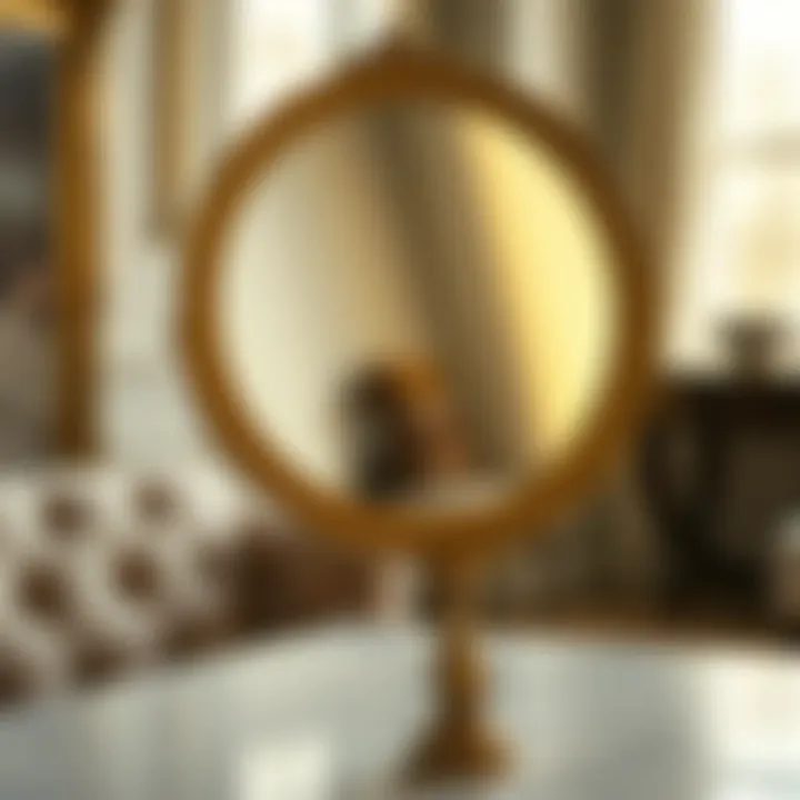 Elegant Reflection of Gold Handheld Mirror Elegant gold handheld mirror reflecting soft light