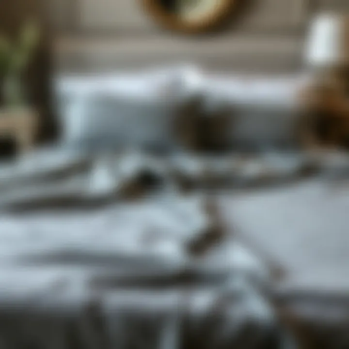 Elegant grey fitted sheet draped over a bed