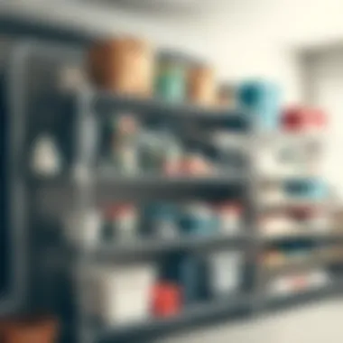 Utility rack displaying various items for home organization