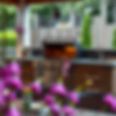 A stylish drop-in charcoal grill seamlessly integrated into an outdoor kitchen