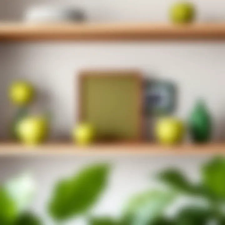 Open Shelving with Green Apple Decor Stylishly arranged green apple decor on open shelving
