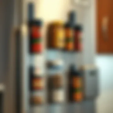 Magnetic spice containers on a refrigerator