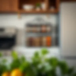 Stylish spice rack on a kitchen wall