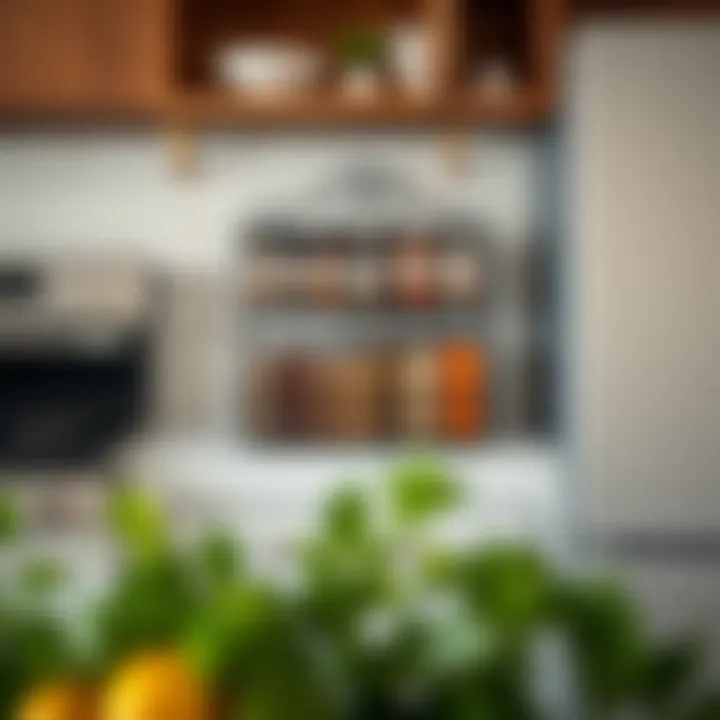 Stylish spice rack on a kitchen wall