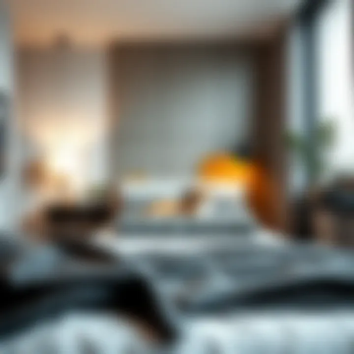 Contemporary Design with Cat Bed Modern bedroom featuring a stylish cat bed in headboard