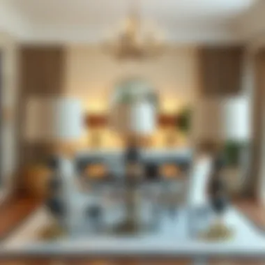 Table lamp placement tips in a chic dining room arrangement