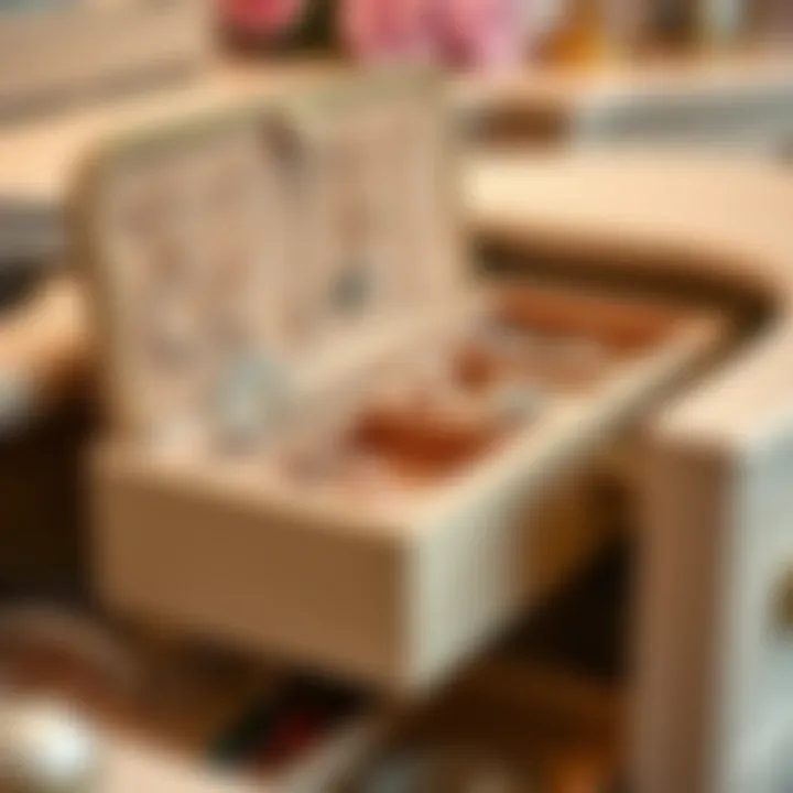 Close-up of a luxurious velvet jewelry organizer