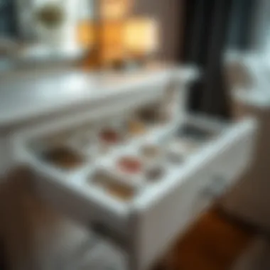 Organized dresser drawer featuring a variety of jewelry