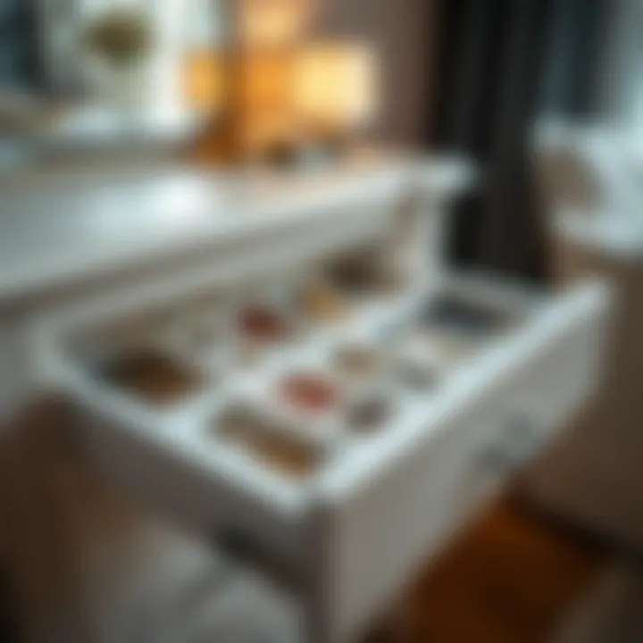 Organized dresser drawer featuring a variety of jewelry