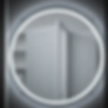 Close-up of lighting features in round medicine cabinet