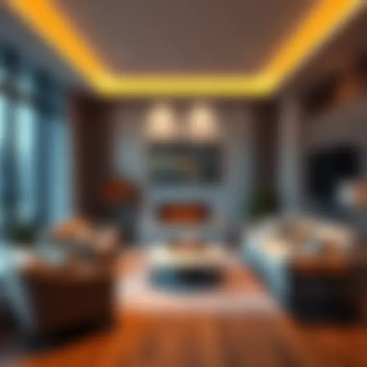 Warm and Inviting Modern Living Room Cozy living room with a modern aesthetic and warm lighting