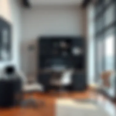 Stylish locking desk armoire in a contemporary office setting