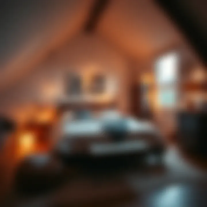 Cozy Inviting Loft Retreat Cozy and inviting loft bedroom with warm lighting