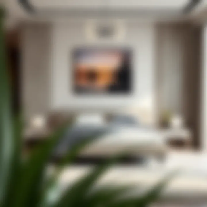 Contemporary low profile bed frame integrated into bedroom decor