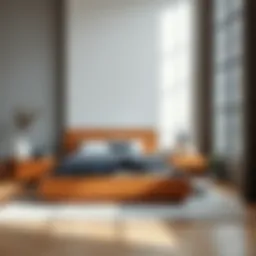 Elegant low profile bed frame in a modern bedroom setting