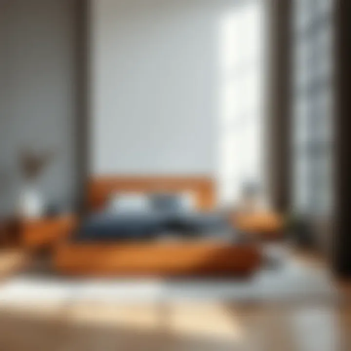 Elegant low profile bed frame in a modern bedroom setting