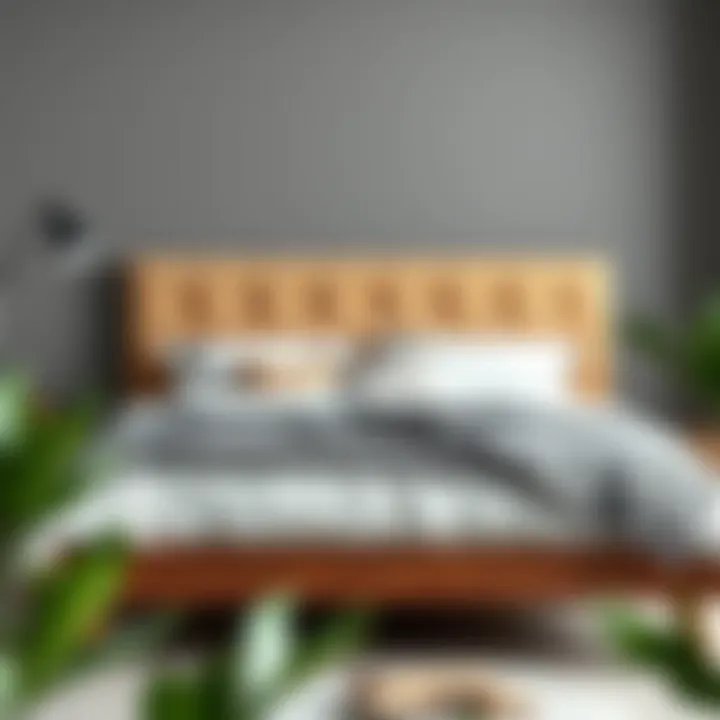 Stylish low profile bed frame with decorative bedding