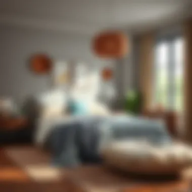 A cozy bedroom featuring carefully chosen accessories and color palette.