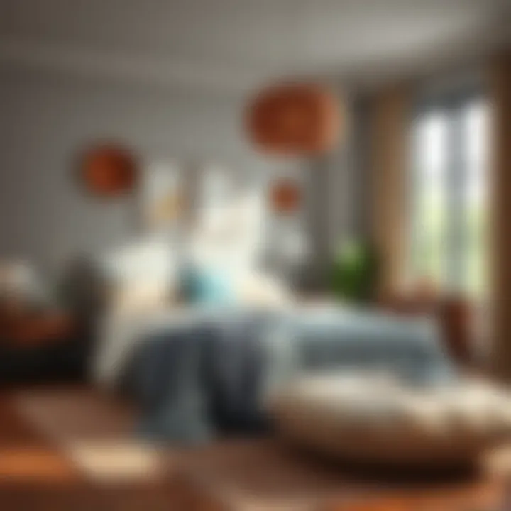 A cozy bedroom featuring carefully chosen accessories and color palette.