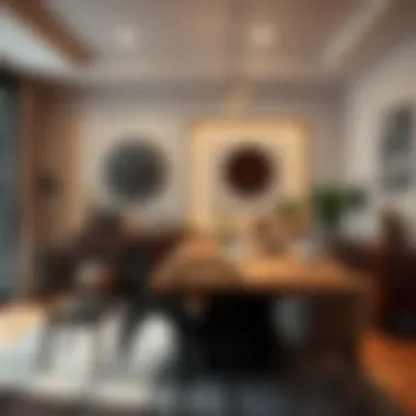 A dining area creatively arranged with unique decor elements.