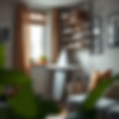 Compact ironing board storage rack fitting seamlessly in a small apartment.