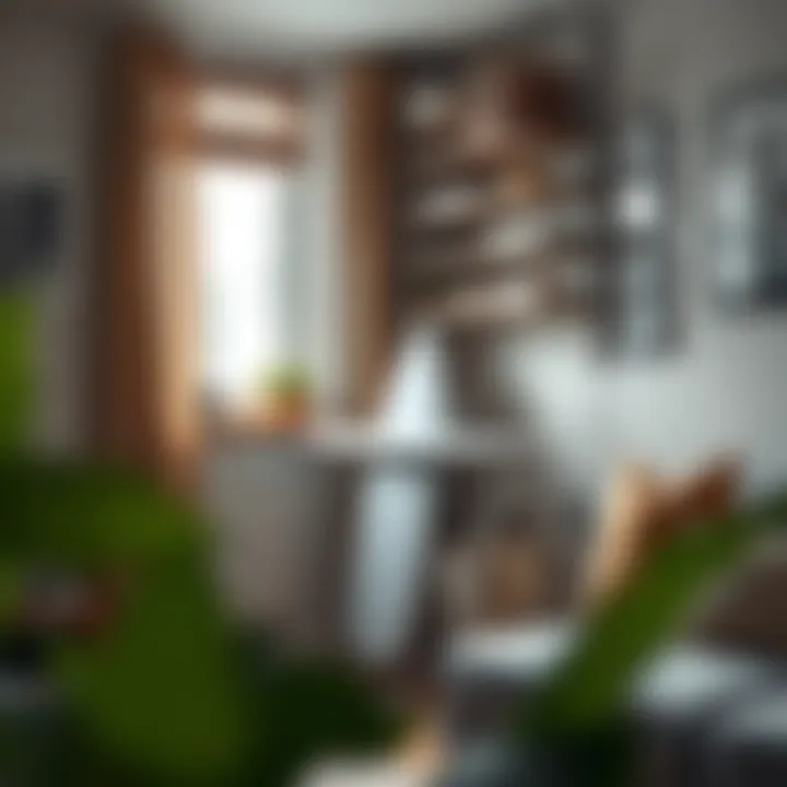 Compact ironing board storage rack fitting seamlessly in a small apartment.