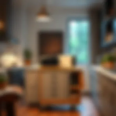 Stylish rolling cart showcasing small appliances in a modern kitchen