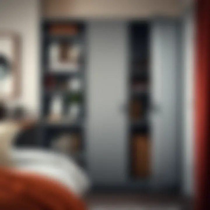 Stylish metal storage cabinet with open shelving for decor