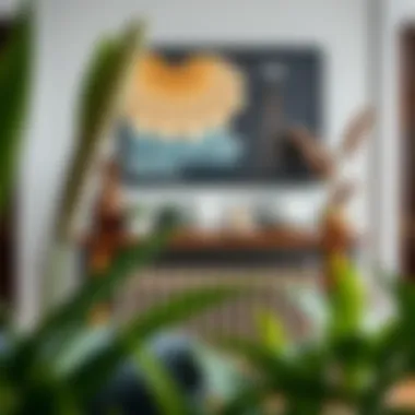 Well-decorated console table showcasing decorative items and plants