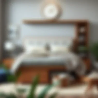 Functional Queen Bed Frame with Open Shelving and Storage Versatile queen bed frame with a combination of open shelving and drawers