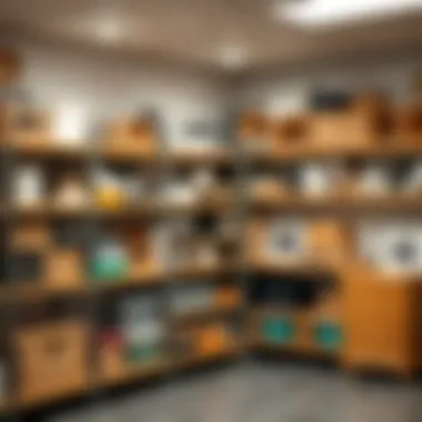 Efficient Basement Shelving Solutions A well-organized basement shelving unit showcasing various storage solutions.