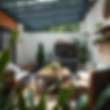 Stylish Outdoor Space with Storage Table Stylish outdoor space featuring a modern storage table