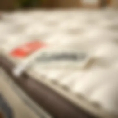 Close-up of mattress label indicating clearance sale